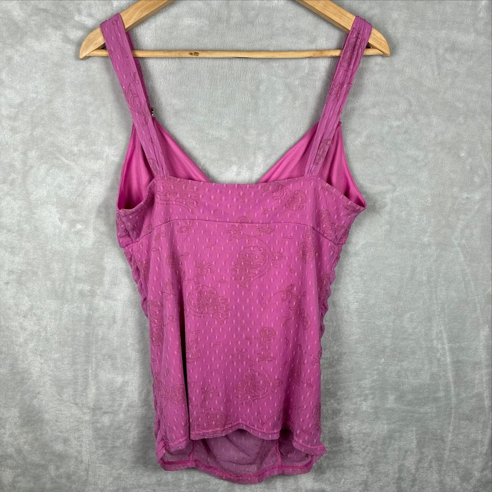 Express Pink Floral Mesh Ruched V-Neck Camisole Tank Top Large - Picture 2 of 4